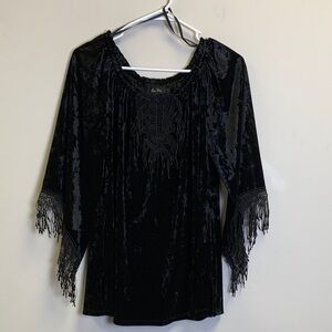 Melissa Paige Black Velvet Blouse with Fringe Accents
